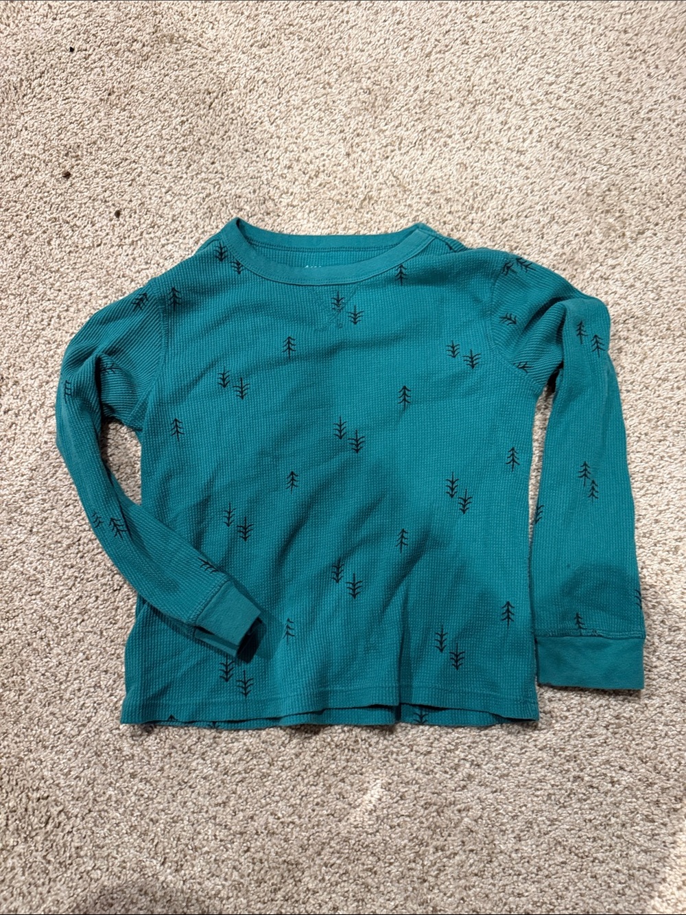 Cat & Jack Teal Long-Sleeve Waffle Knit Top with Black Tree Print